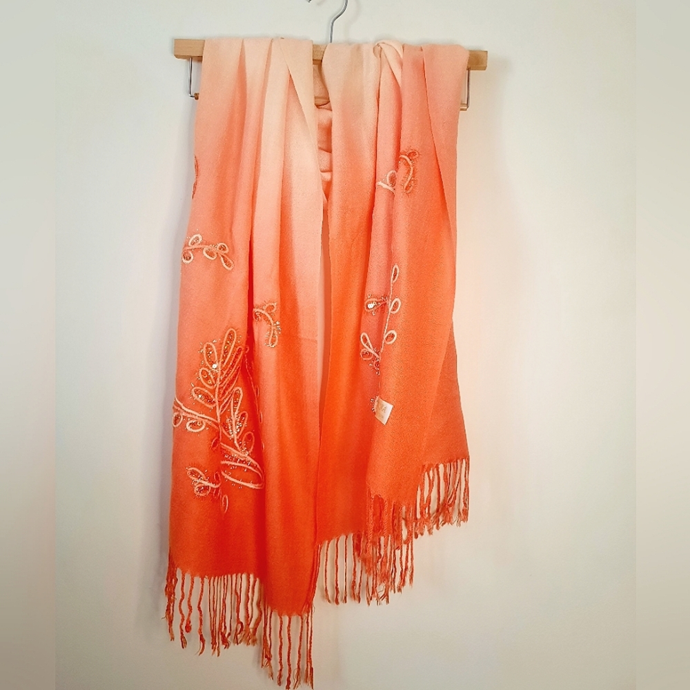 Pashmina Cashmere Scarf 🍑 Peach-Orange Ombre